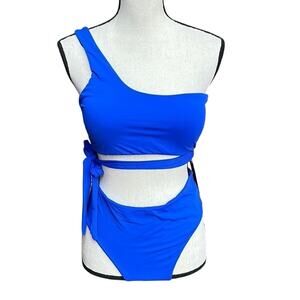 Tempt Me Royal Blue One Shoulder Bikini Set High Waisted Tummy Control Size L